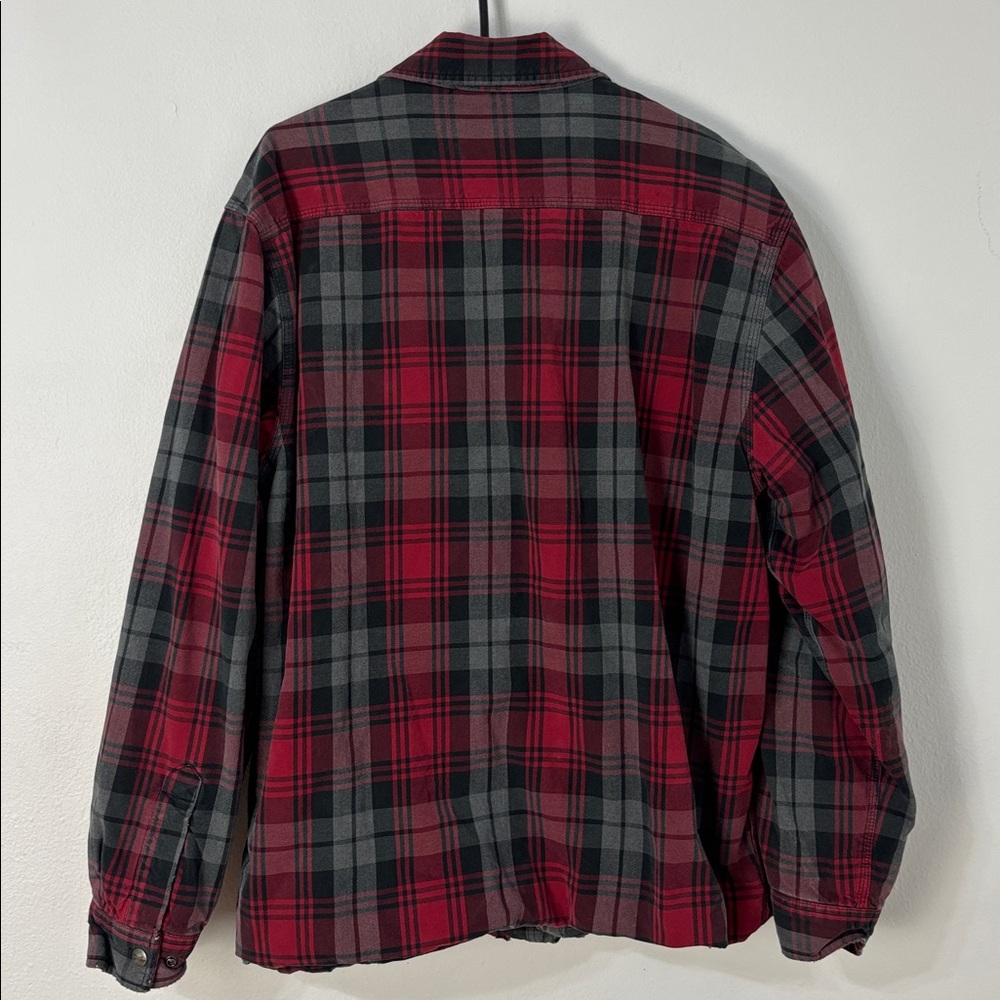 Carhartt Men's Red Black Plaid Flannel Shirt Jacket- Shacket Size‎ L Thrashed - Picture 2 of 14